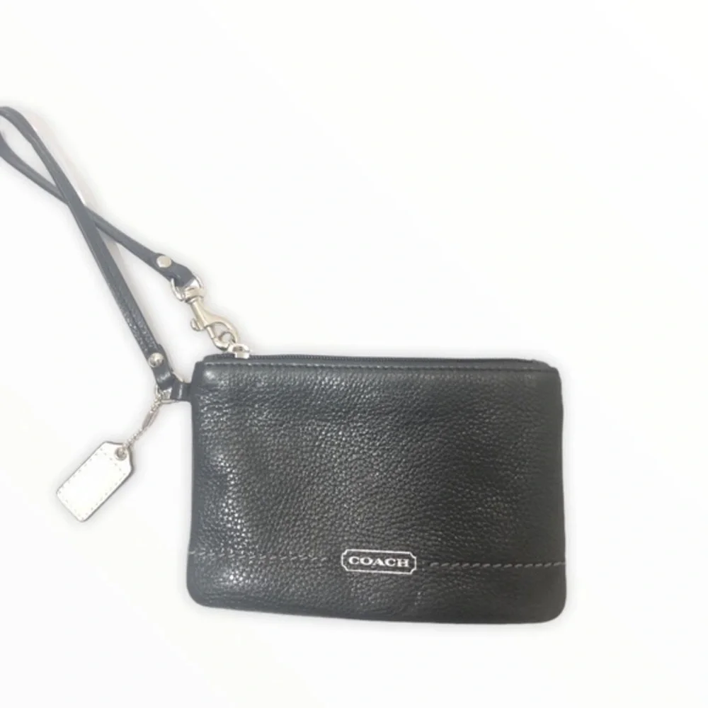Coach black leather wristlet bag
